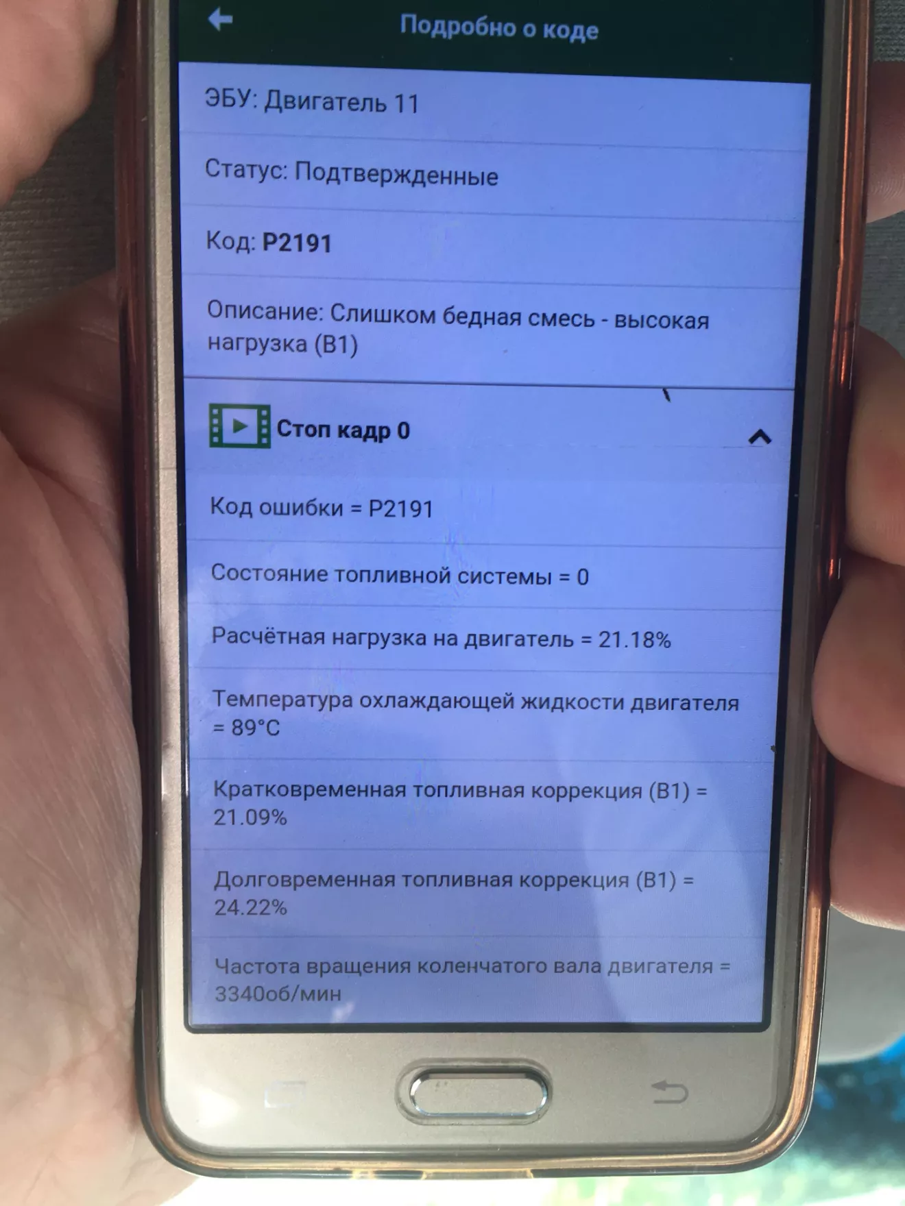 ошибка P2191 обд2